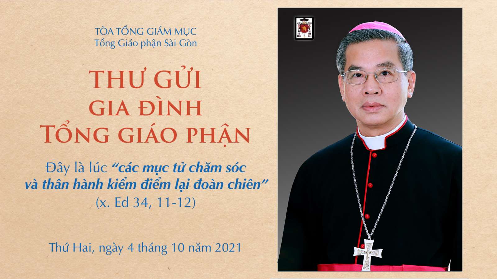 Thư mục vụ gửi gia đình Tổng Giáo phận Sài Gòn ngày 4-10-2021